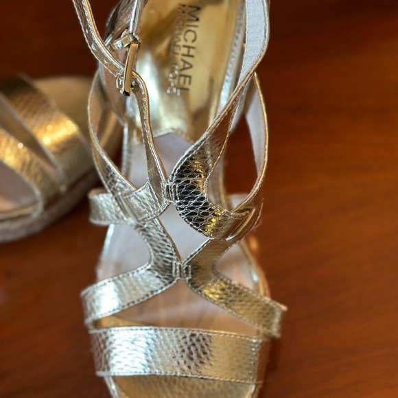 Michael Kors Gold Wedge Sandals, Size 8.5. - Picture 3 of 5